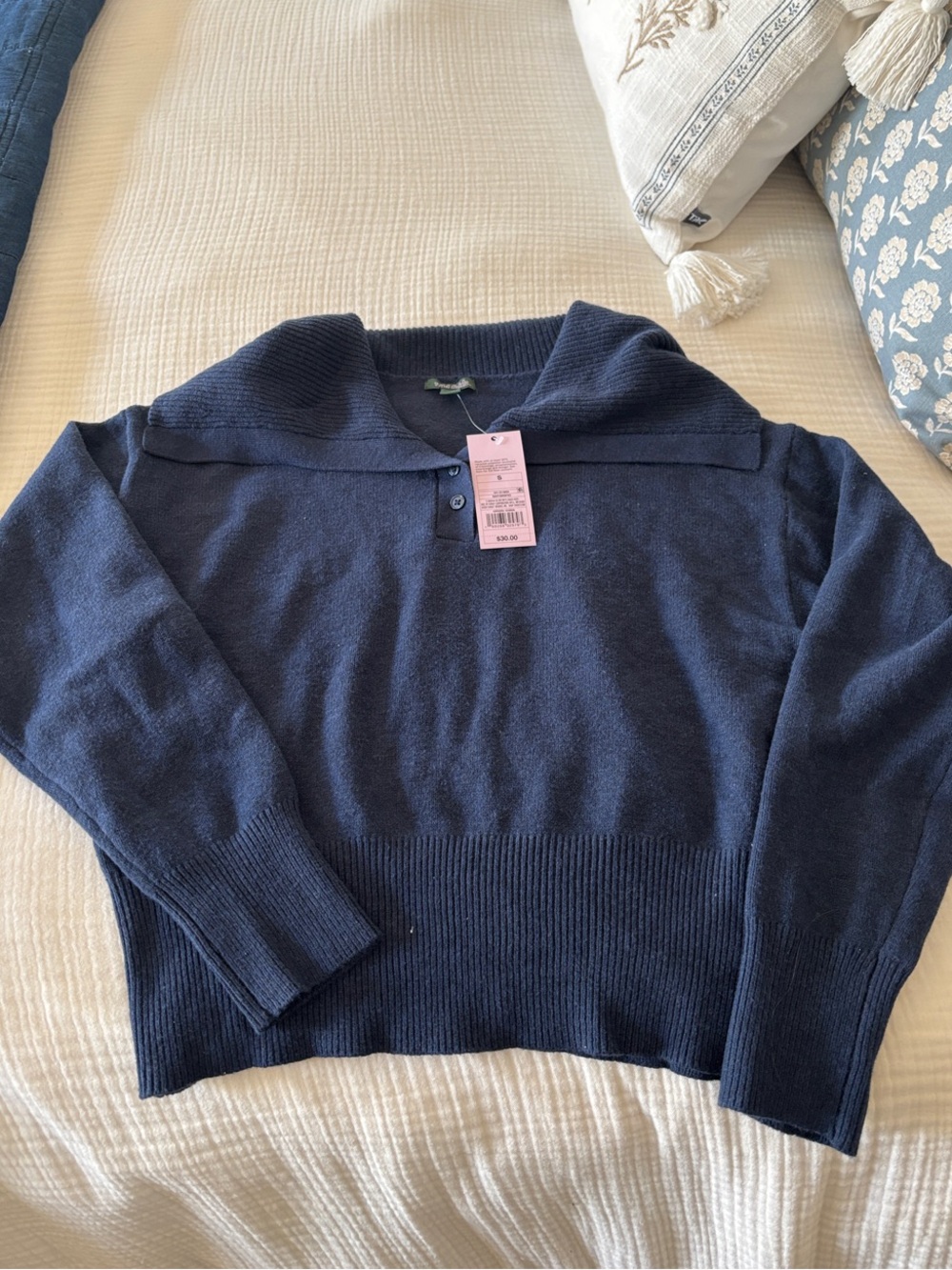 Navy Collared Knit Sweater - Women's Casual Pullover